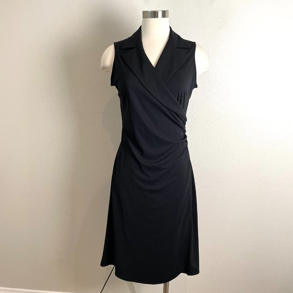 Express Womens 5/6 Faux Wrap Black Dress Sleeveless Knee Length Stretch‎